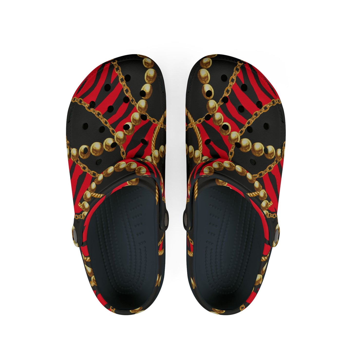 "Leopard Print EVA Foam Rubber Shoes with Gold Chain Accents | Stylish & Comfortable Footwear"