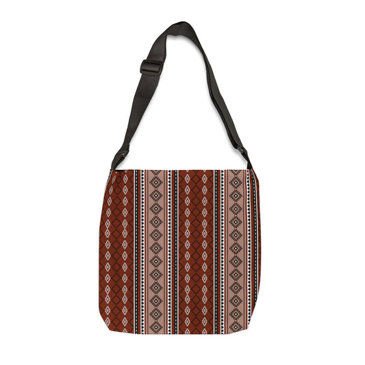 Boho-Chic Adjustable Tote Bag with Geometric Pattern