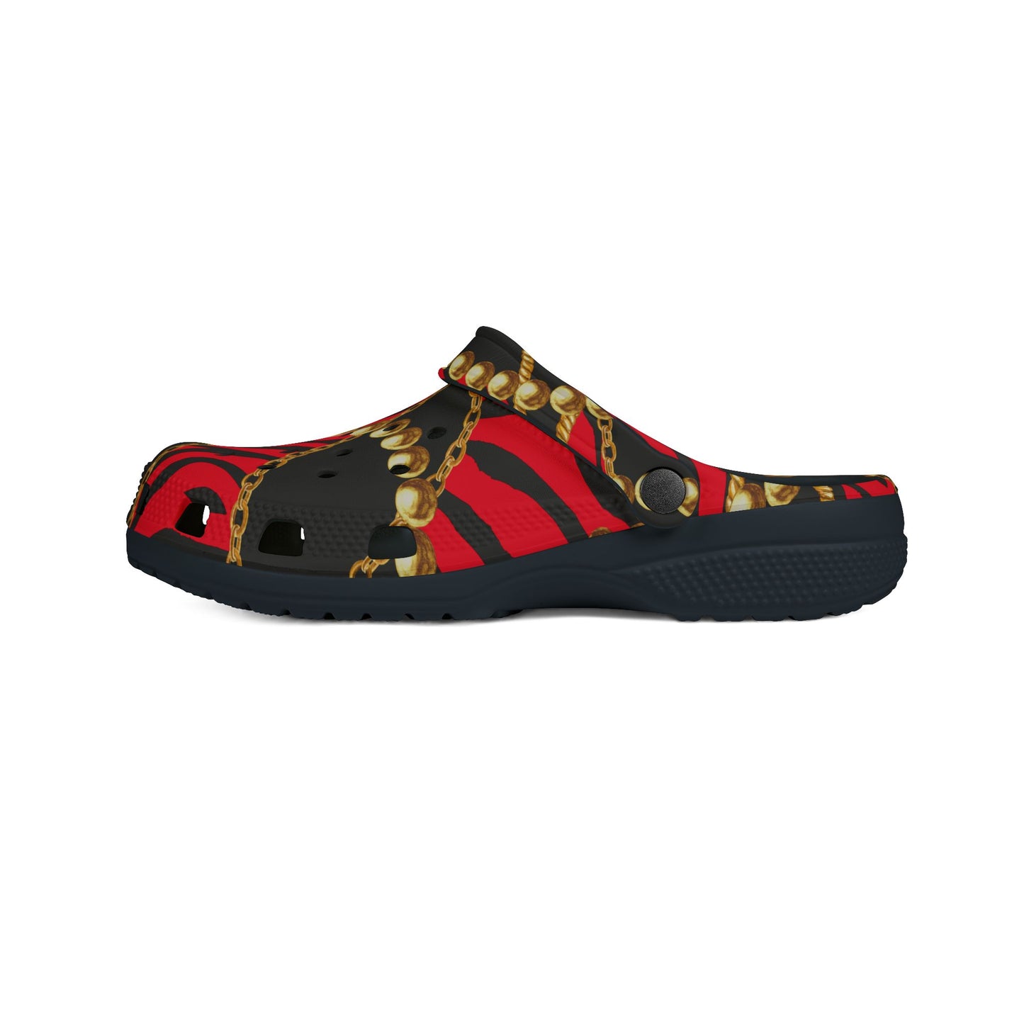 "Leopard Print EVA Foam Rubber Shoes with Gold Chain Accents | Stylish & Comfortable Footwear"