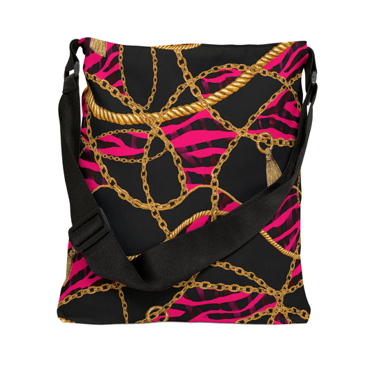 Chic Adjustable Tote Bag with Bold Chain & Zebra Print