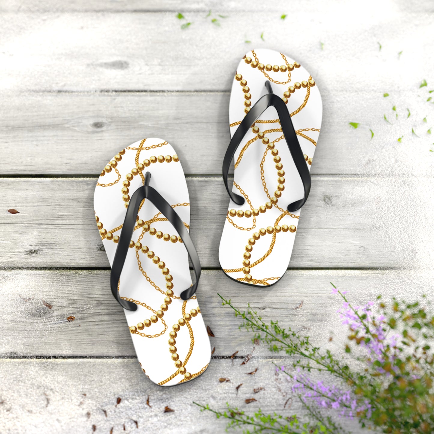 Chic Gold Bead Pattern Flip Flops - Stylish Summer Sandals for Beach & Pool