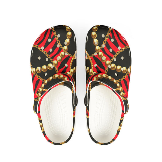 "Leopard Print EVA Foam Rubber Shoes with Gold Chain Accents | Stylish & Comfortable Footwear"