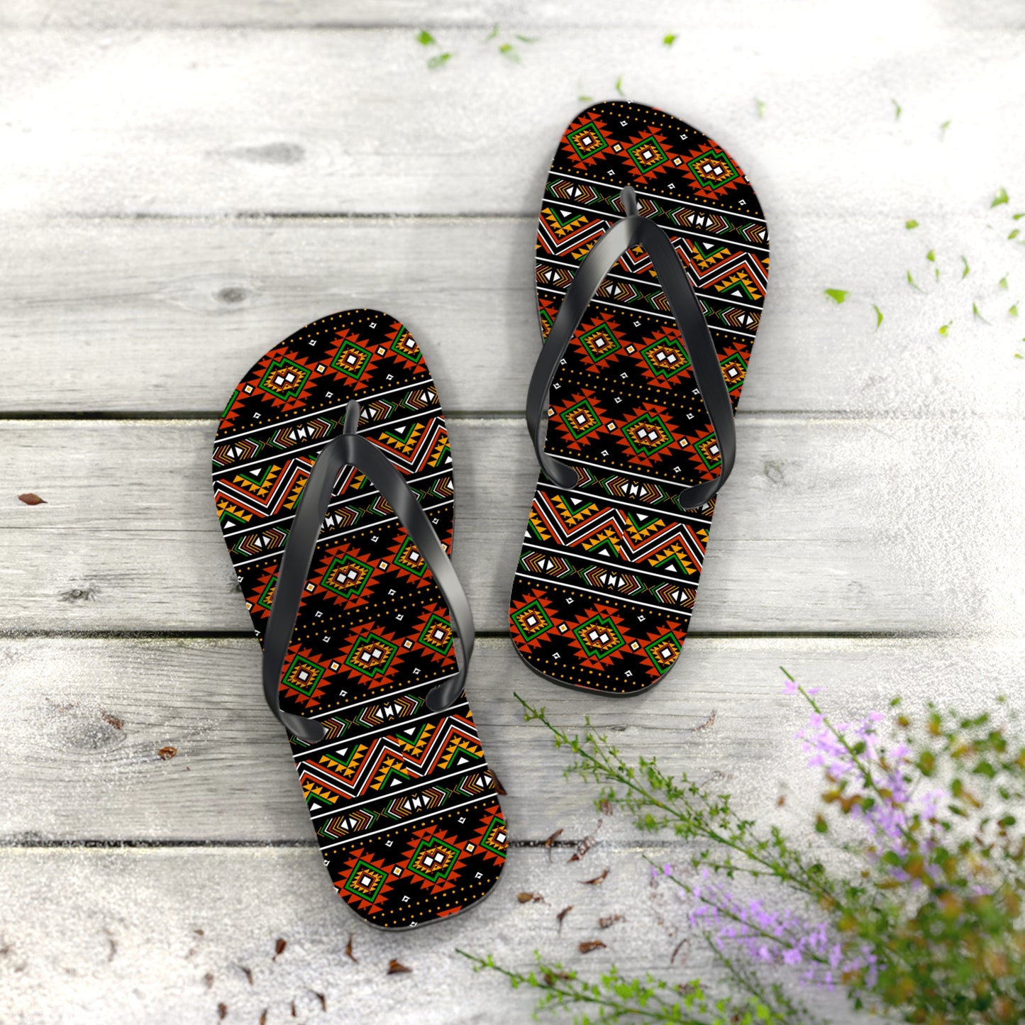 Vibrant Tribal Pattern Flip Flops - Stylish Summer Sandals for Beach Days