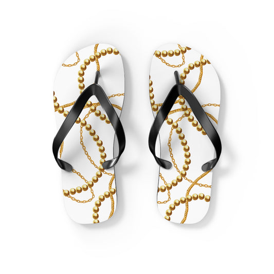 Chic Gold Bead Pattern Flip Flops - Stylish Summer Sandals for Beach & Pool