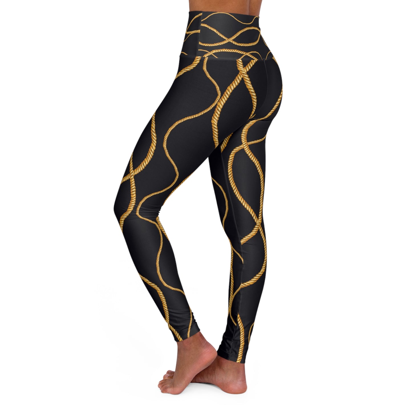 Luxury High Waisted Yoga Leggings with Metallic Rope Design