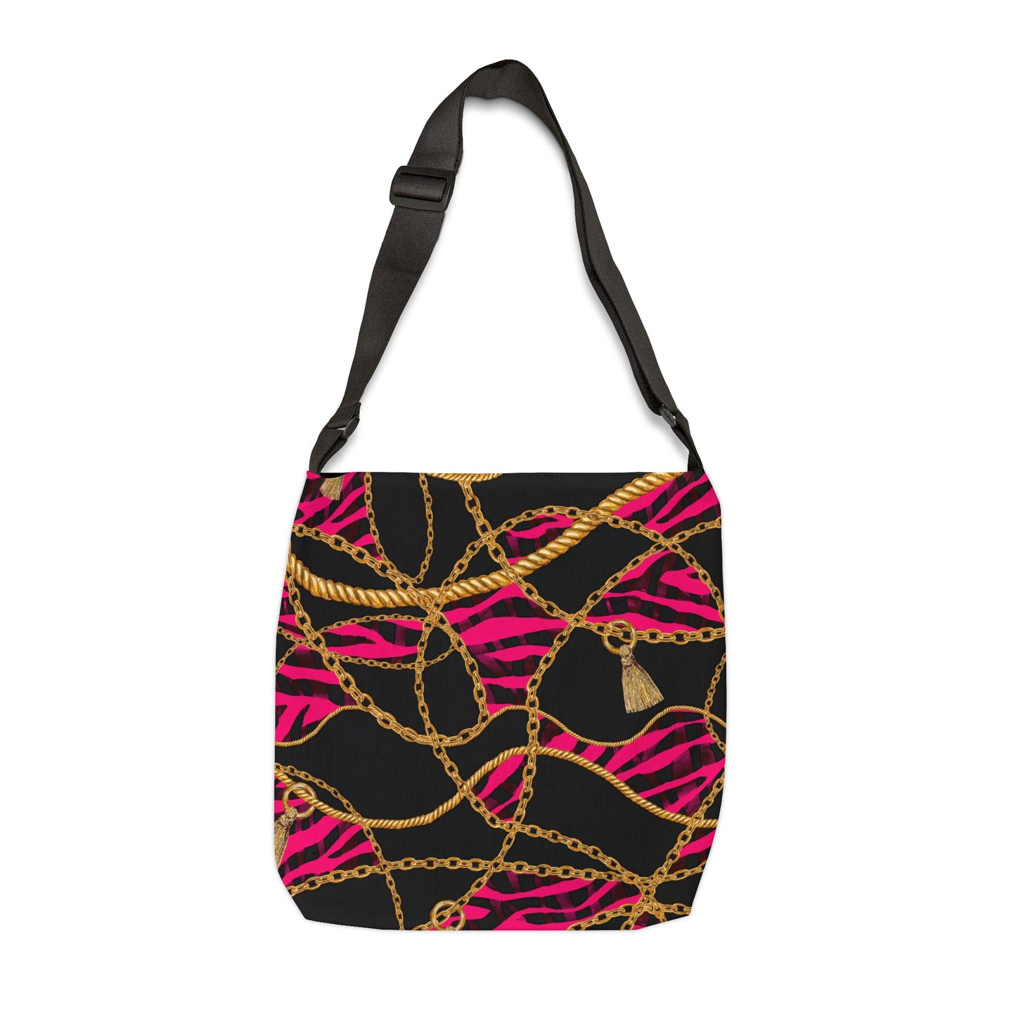 Chic Adjustable Tote Bag with Bold Chain & Zebra Print