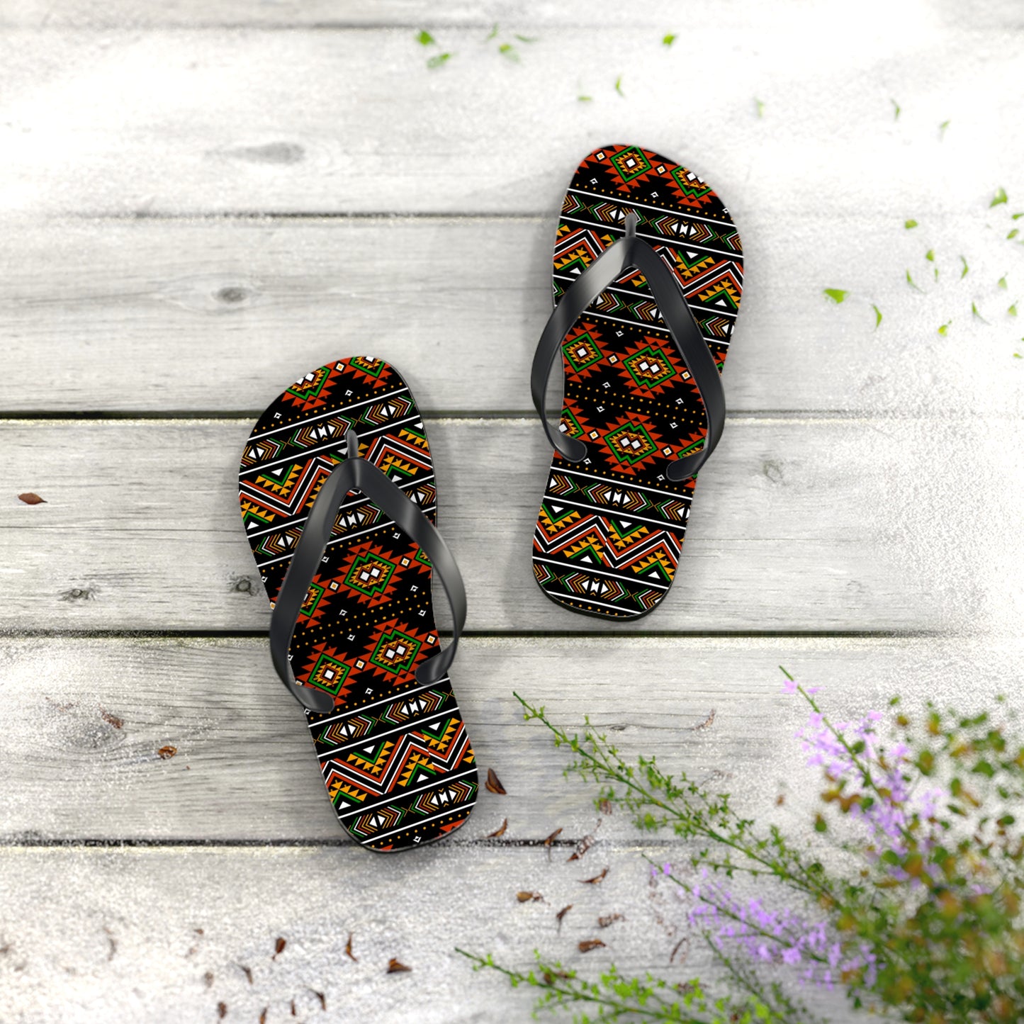 Vibrant Tribal Pattern Flip Flops - Stylish Summer Sandals for Beach Days