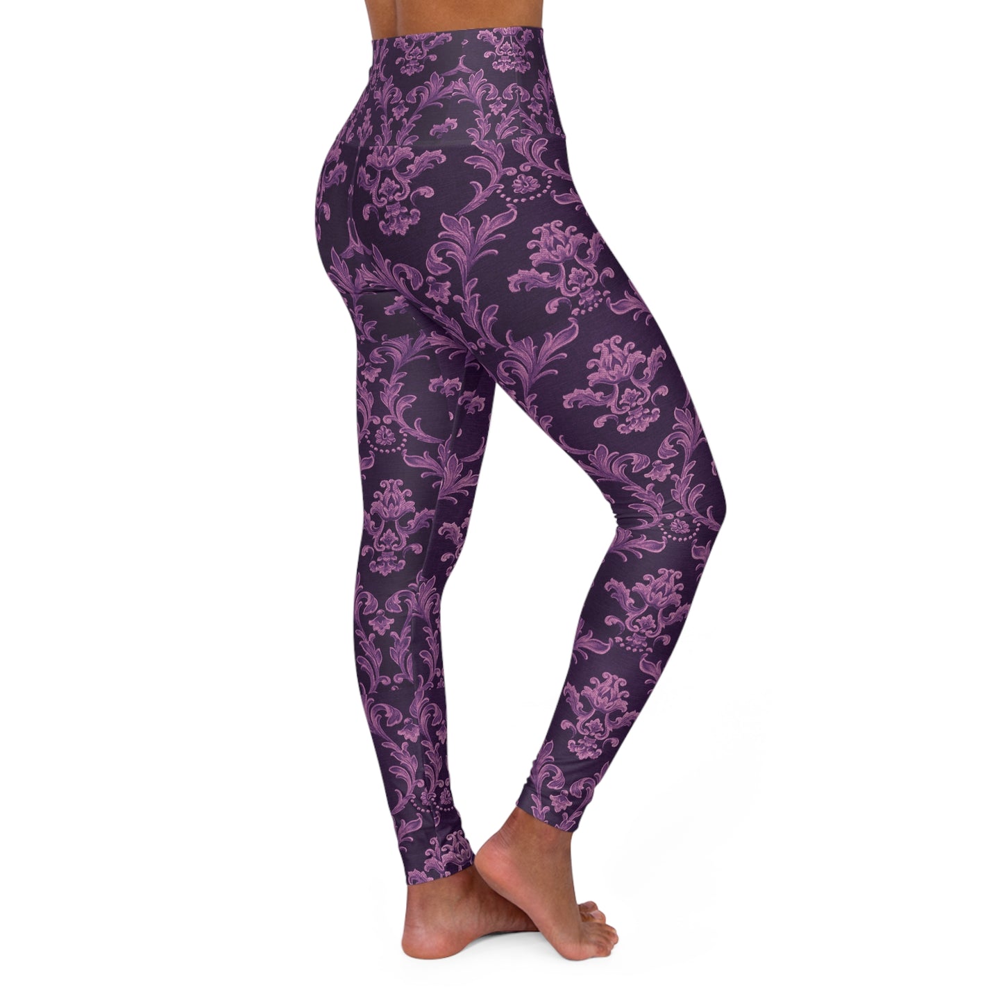 Elegant High Waisted Yoga Leggings - Floral Pattern in Purple