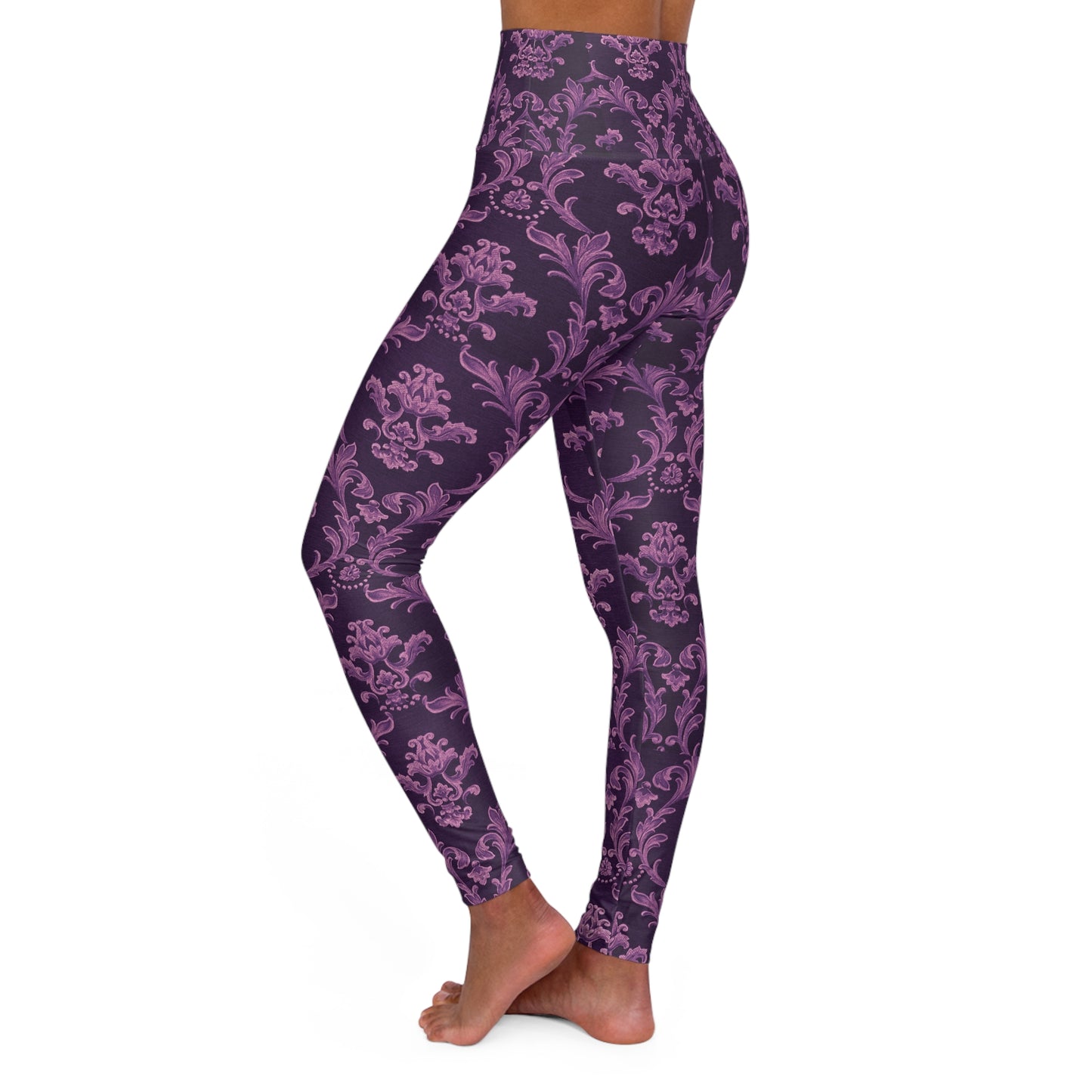 Elegant High Waisted Yoga Leggings - Floral Pattern in Purple