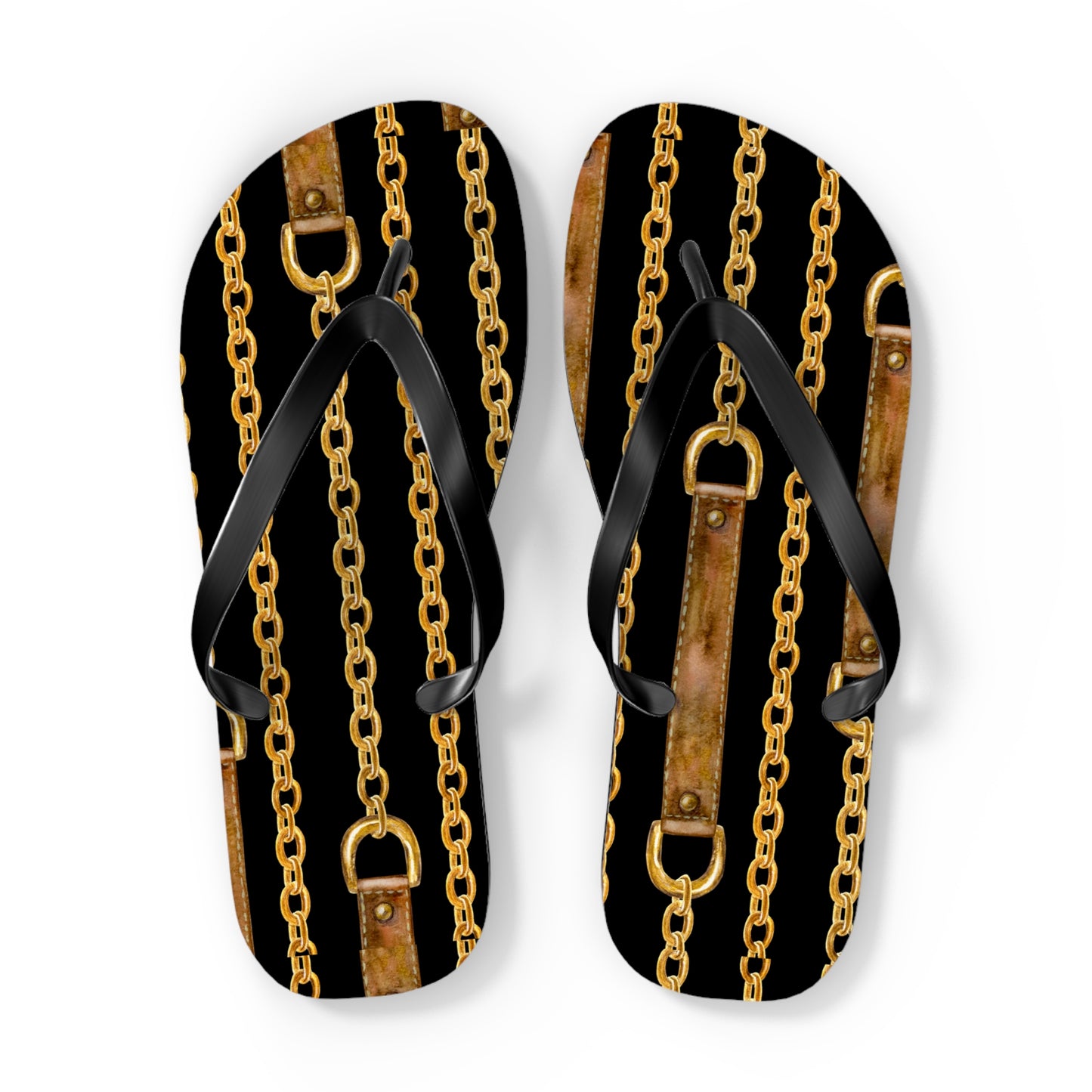 Chained Dreams Flip Flops - Trendy Summer Sandals with Bold Golden Chains