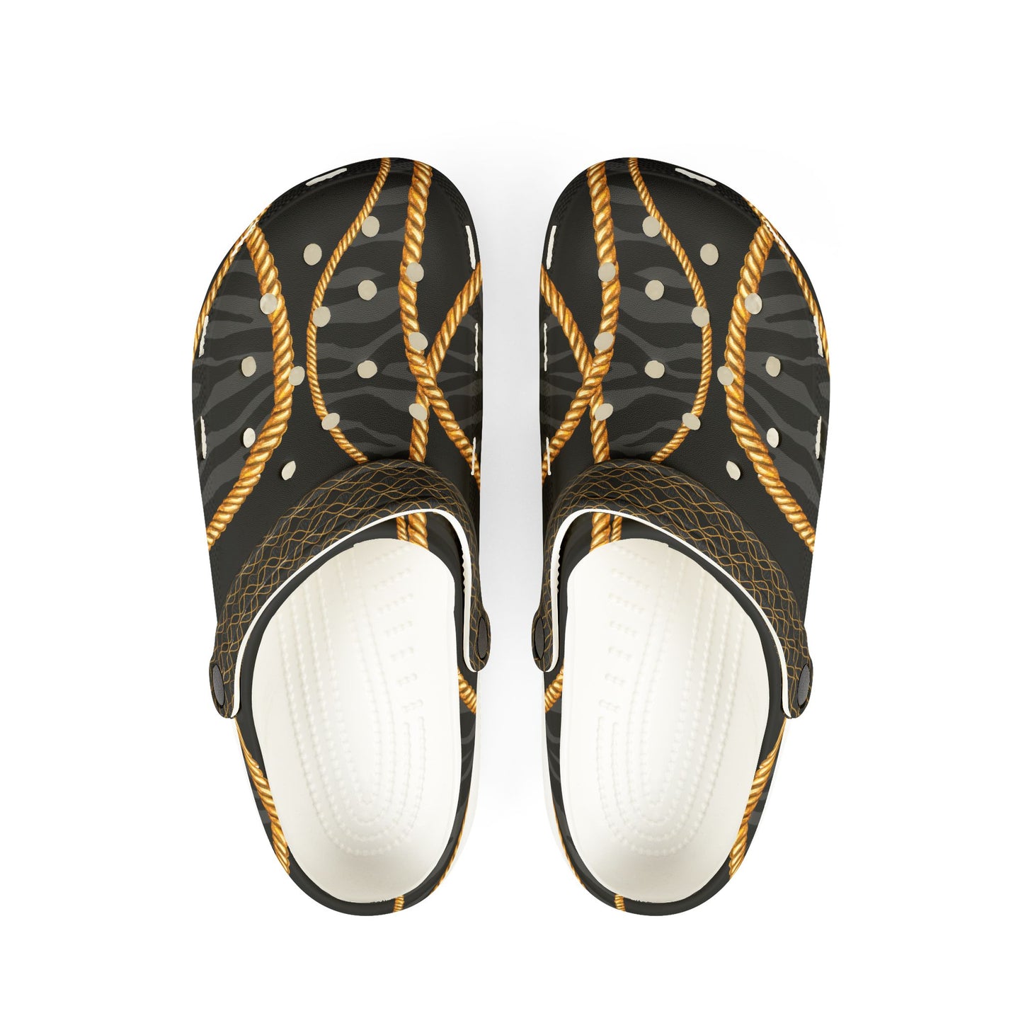 "Leopard Print EVA Foam Rubber Shoes with Gold Chain Accents | Stylish & Comfortable Footwear"