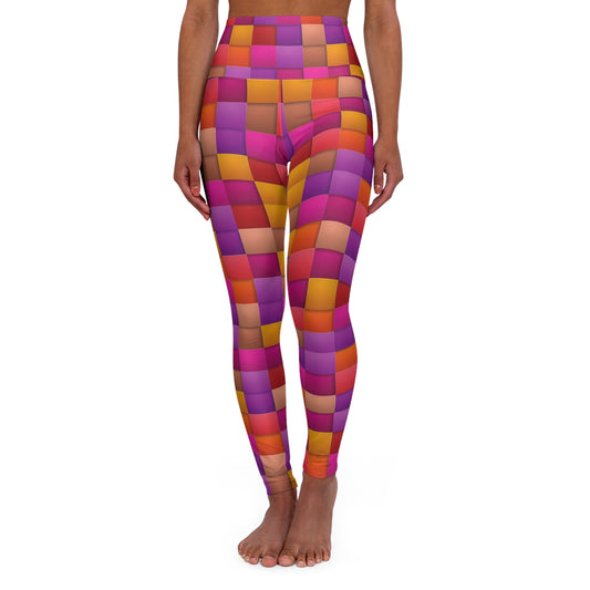 High Waisted Colorful Yoga Leggings - Vibrant Checkered Activewear for Fitness & Leisure