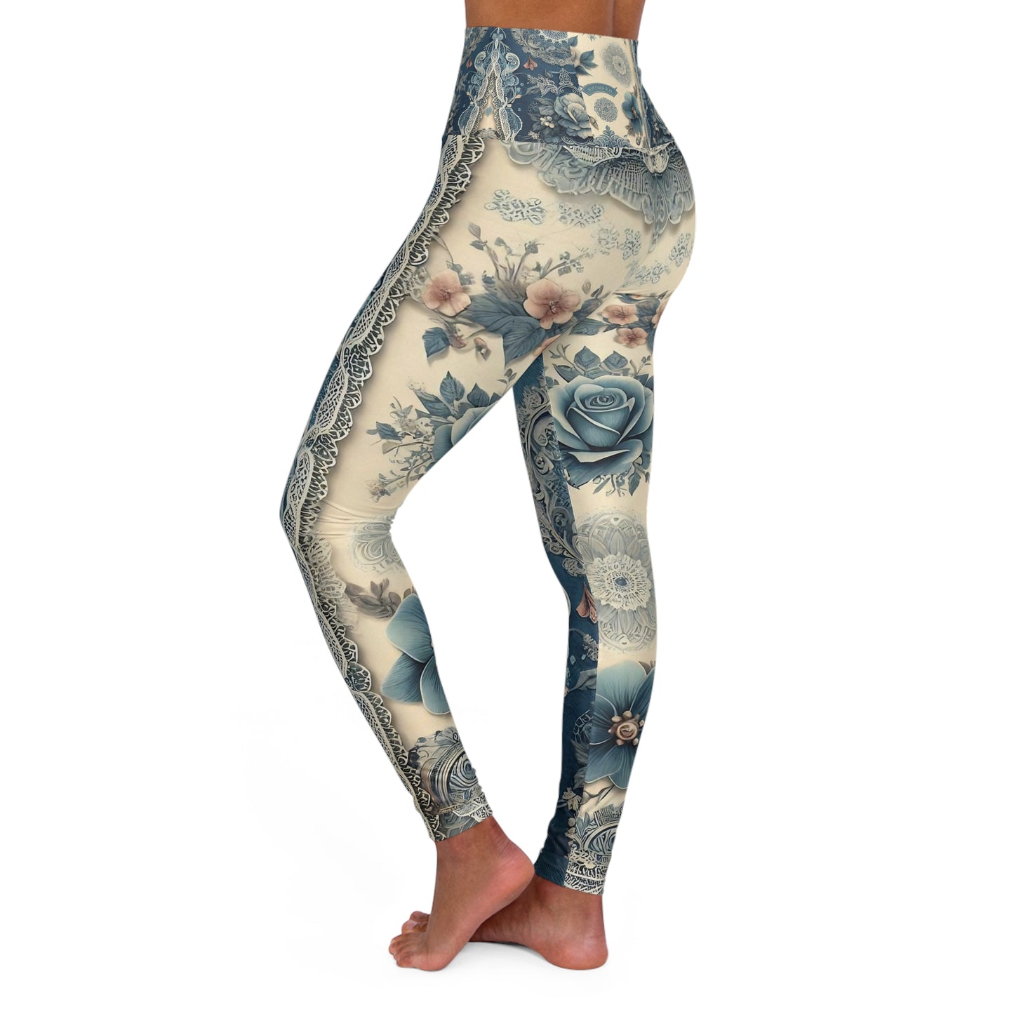 Elegant Floral High Waisted Yoga Leggings - Comfortable Activewear for Yoga & Fitness