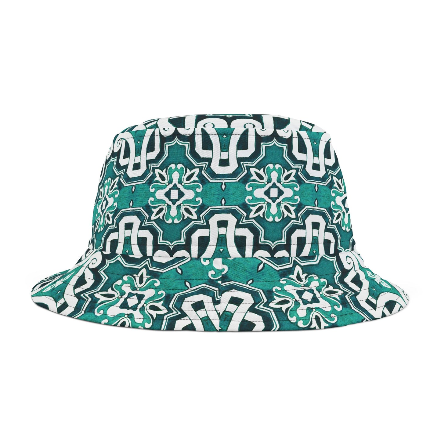 Large Print Green and Navy Blue Mandala Bucket Hat