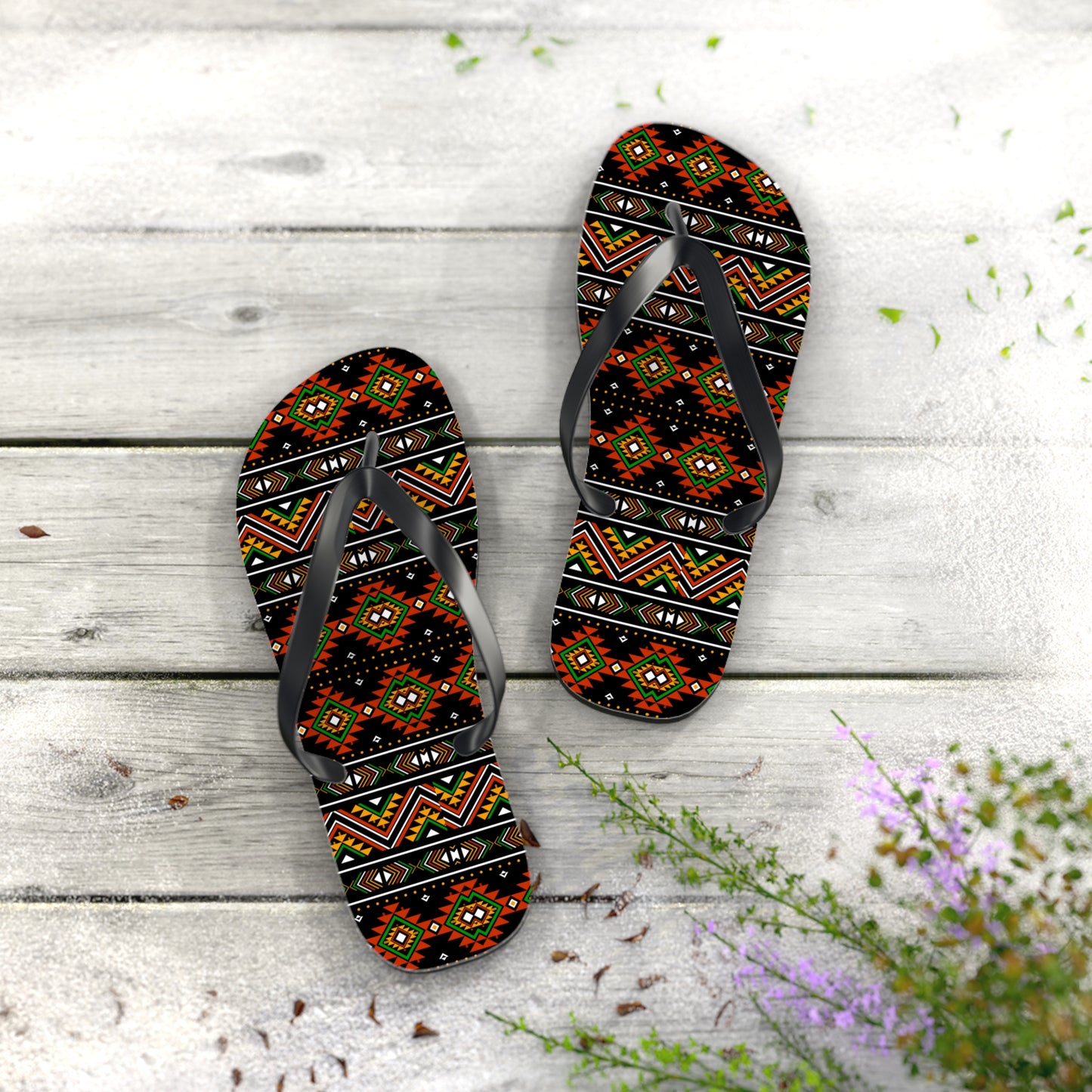 Vibrant Tribal Pattern Flip Flops - Stylish Summer Sandals for Beach Days