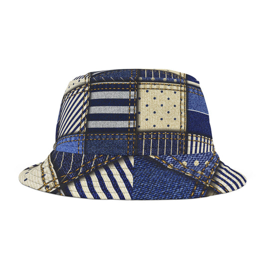 "Boho Blue Jean Patchwork Bucket Hat – Trendy Denim Style"