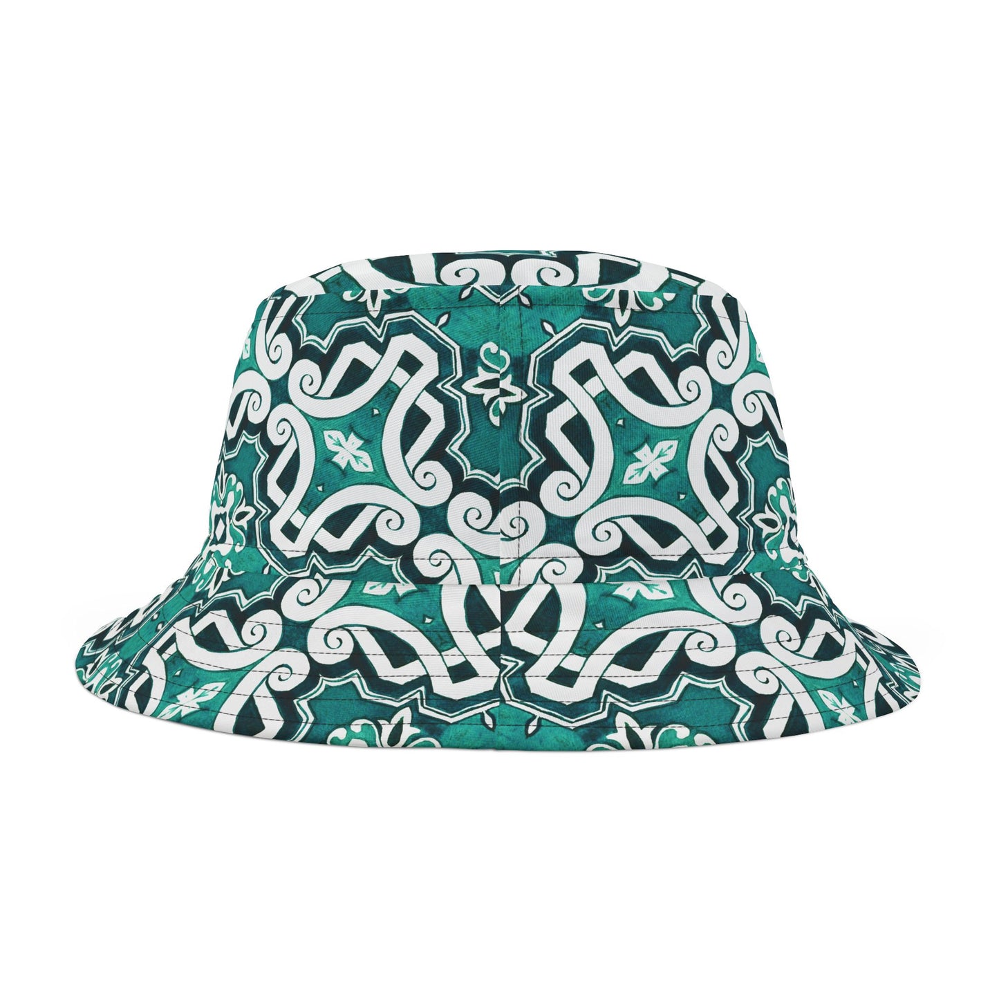 Large Print Green and Navy Blue Mandala Bucket Hat