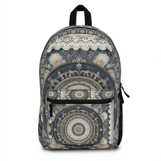 Vintage Mandala Lace Denim Backpack – Boho-Chic and Stylish Accessory