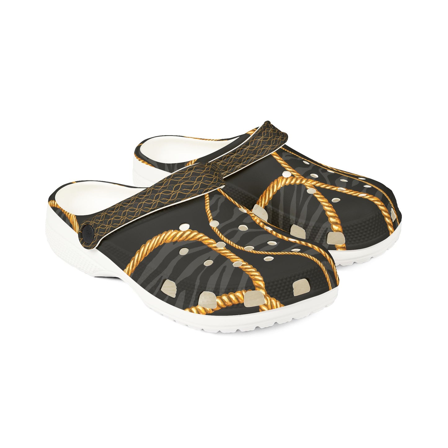 "Leopard Print EVA Foam Rubber Shoes with Gold Chain Accents | Stylish & Comfortable Footwear"