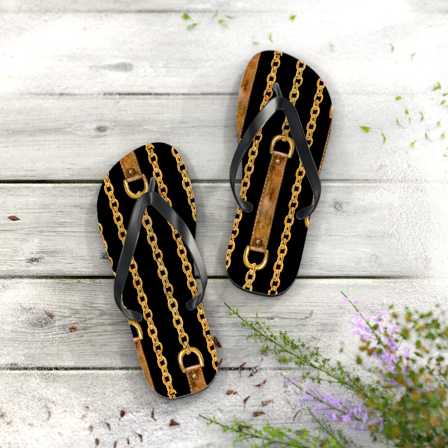 Chained Dreams Flip Flops - Trendy Summer Sandals with Bold Golden Chains