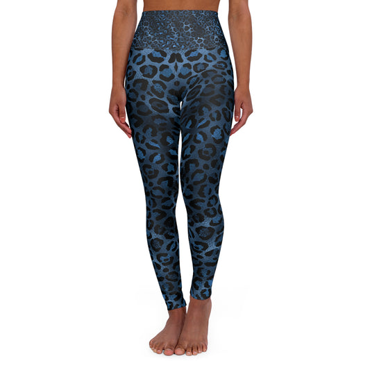 Blue Leopard Print High Waisted Yoga Leggings - Stylish & Comfortable Activewear