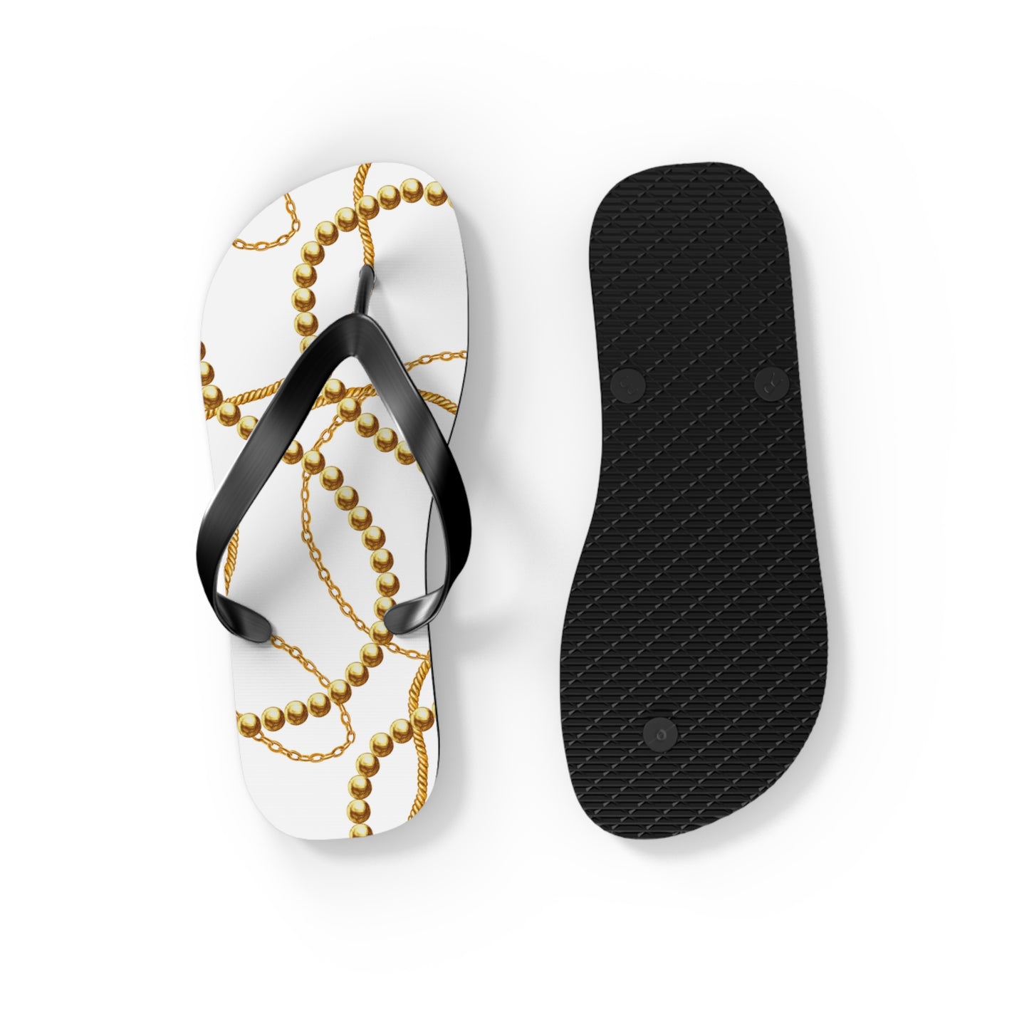 Chic Gold Bead Pattern Flip Flops - Stylish Summer Sandals for Beach & Pool