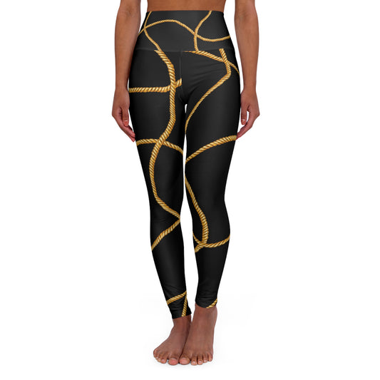 Stylish High Waisted Yoga Leggings with Gold Rope Design - Perfect for Fitness & Everyday Wear