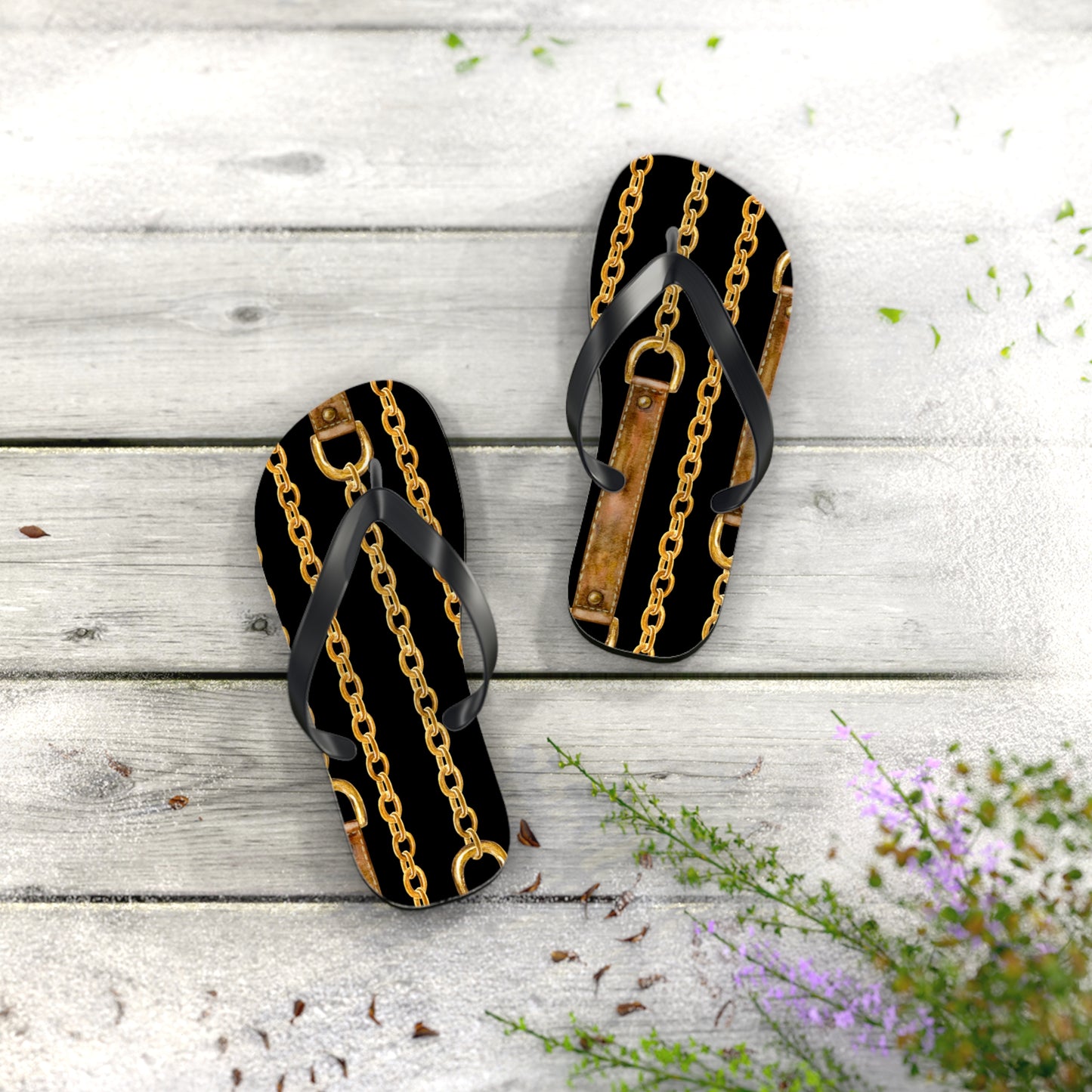 Chained Dreams Flip Flops - Trendy Summer Sandals with Bold Golden Chains