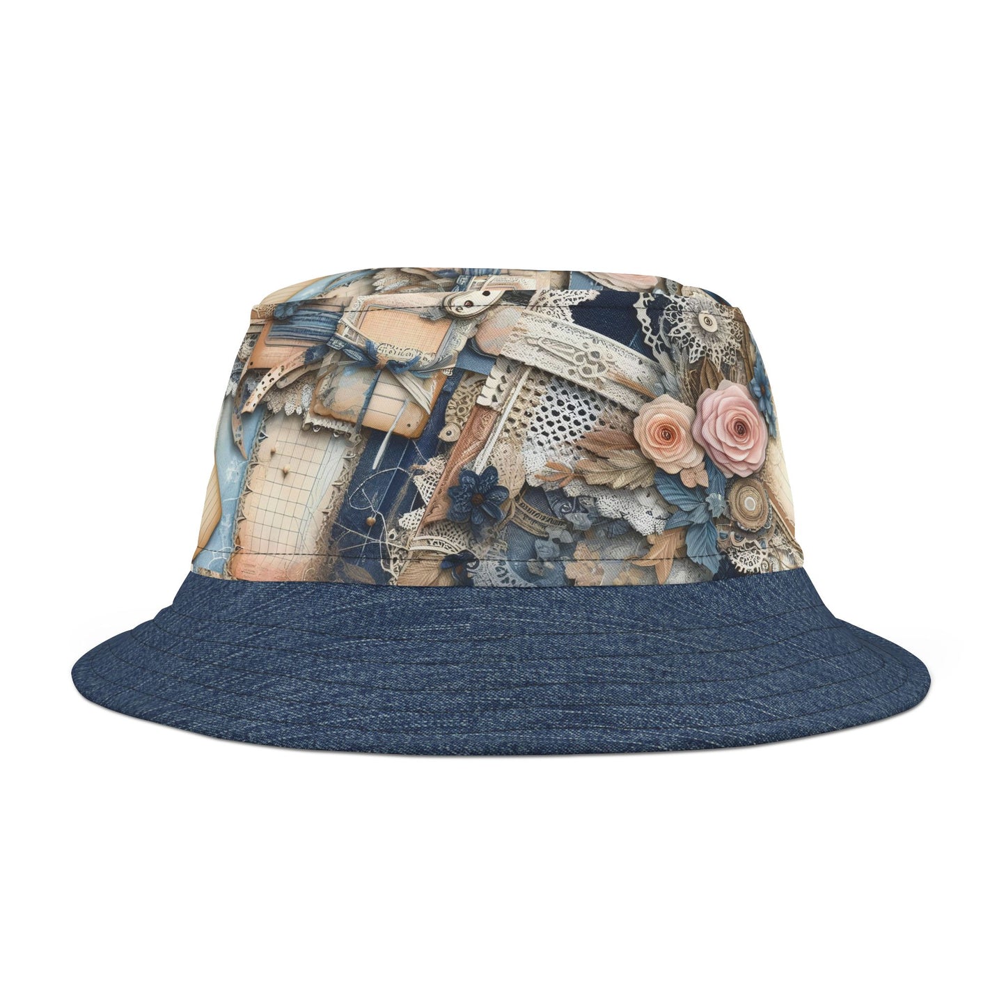 Vintage-Inspired Bucket Hat with Floral and Lace Design