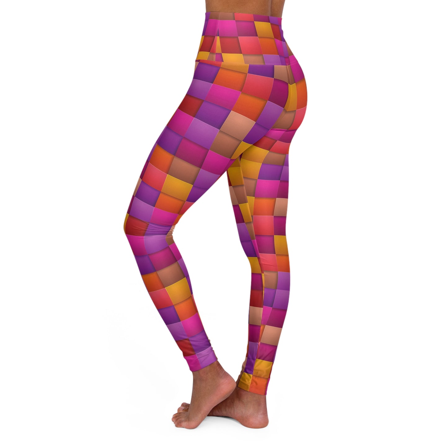 High Waisted Colorful Yoga Leggings - Vibrant Checkered Activewear for Fitness & Leisure