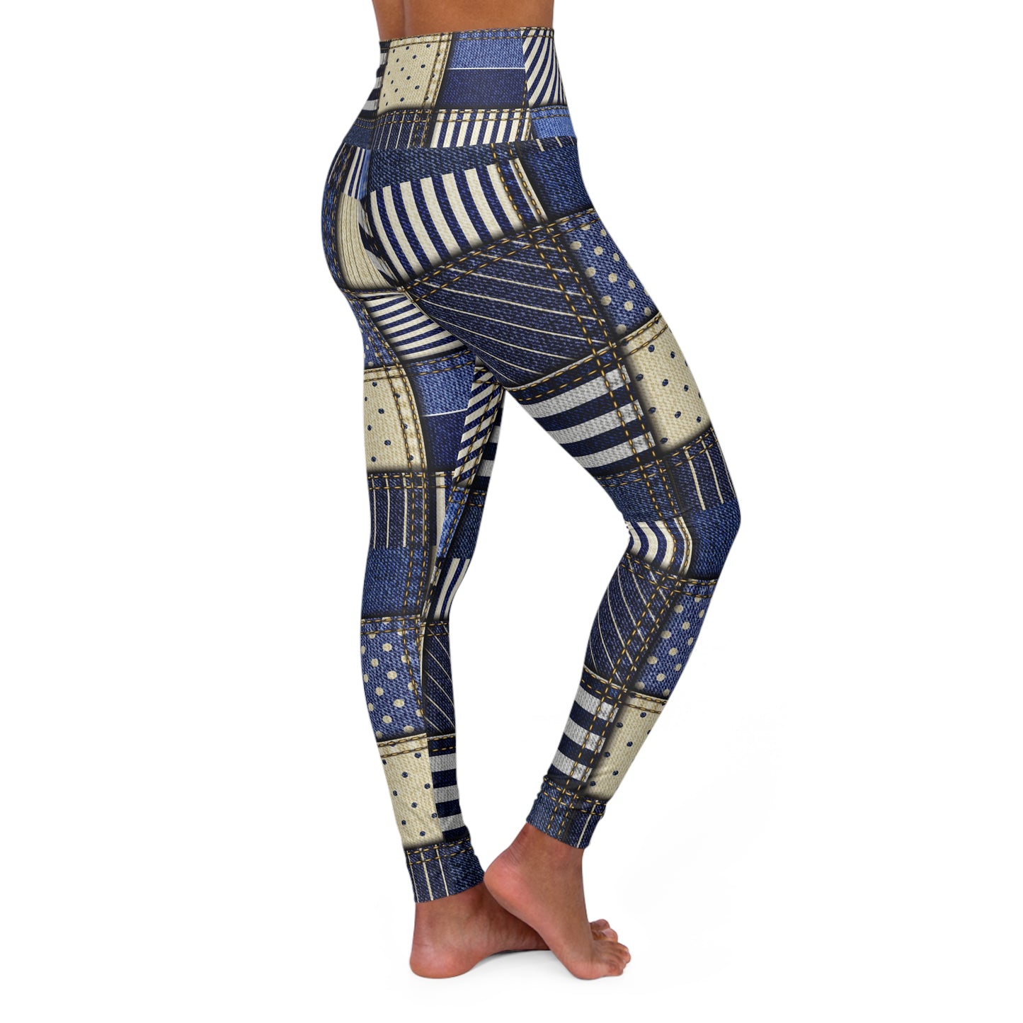 Yoga Leggings Grandmas Blue Jean Patches