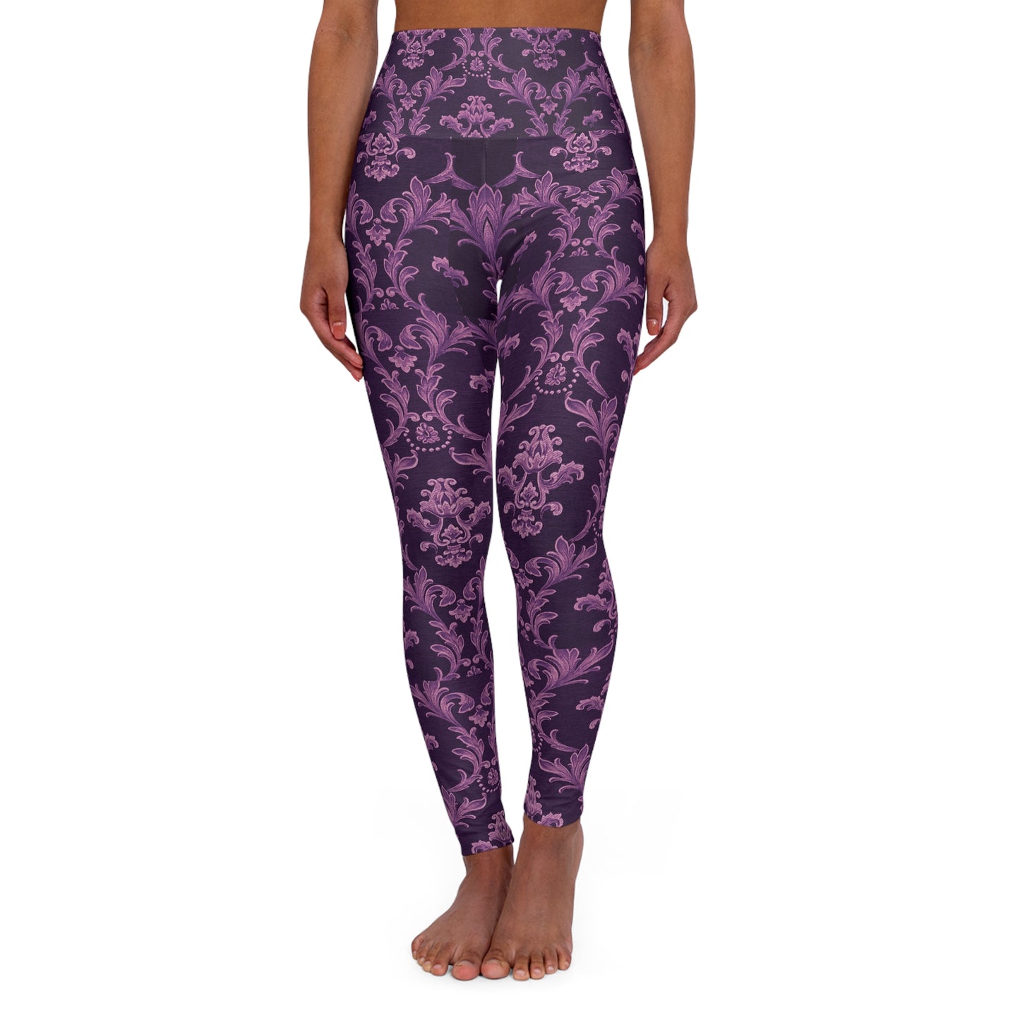 Elegant High Waisted Yoga Leggings - Floral Pattern in Purple