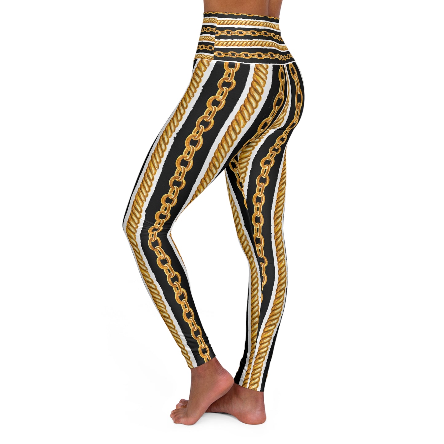 Stylish High Waisted Yoga Leggings with Chain Design