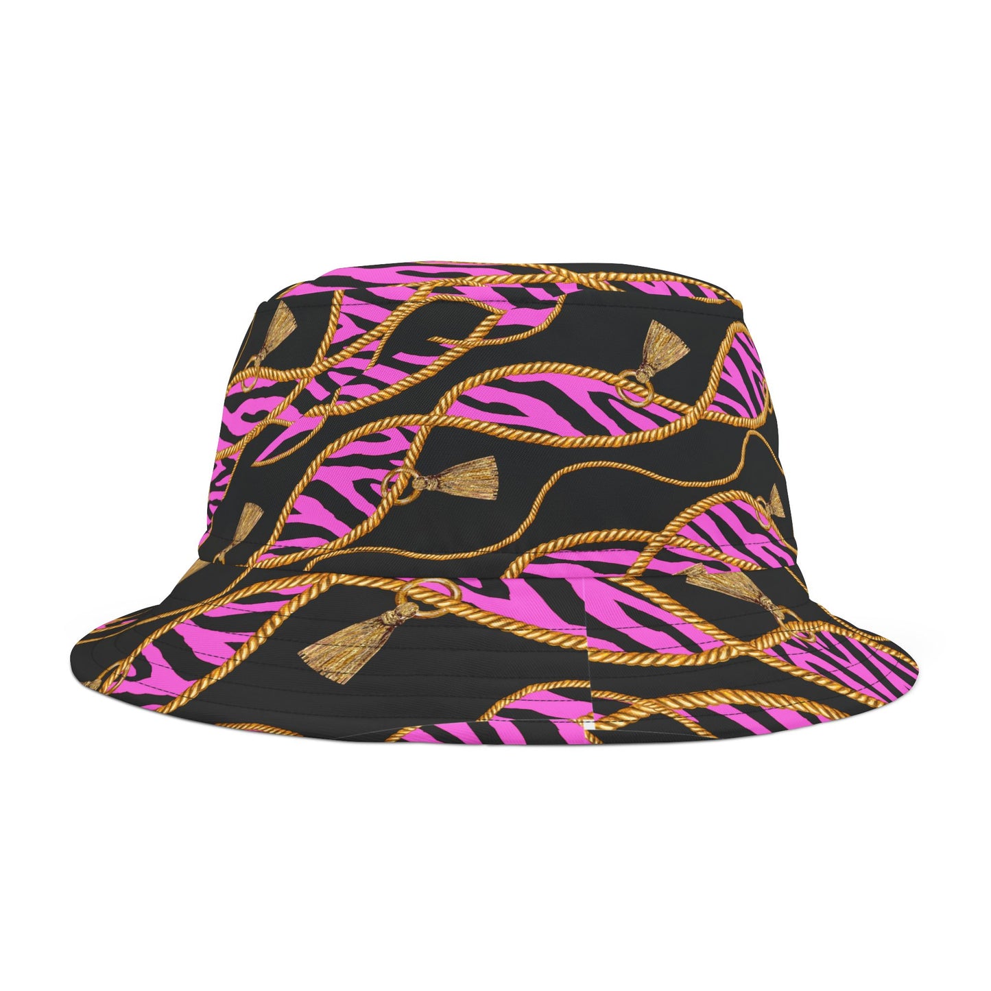 Zebra Stripe Bucket Hat with Rope Accents - Edgy and Modern