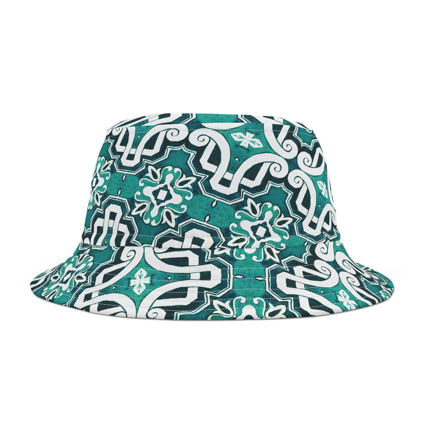 Large Print Green and Navy Blue Mandala Bucket Hat