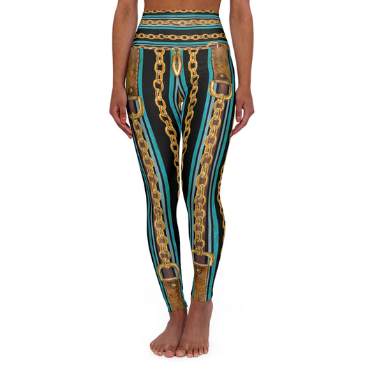 Stylish High Waisted Yoga Leggings with Chain Design - Perfect for Fitness and Fashion Enthusiasts