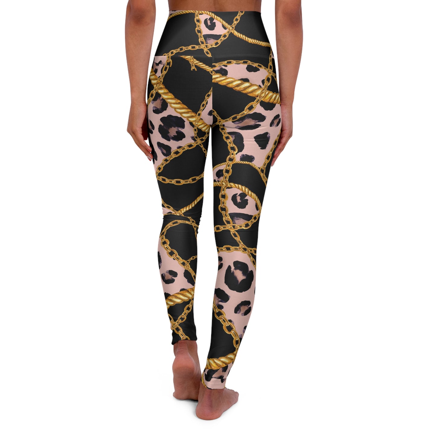 Chic High Waisted Yoga Leggings - Leopard Print & Gold Chains