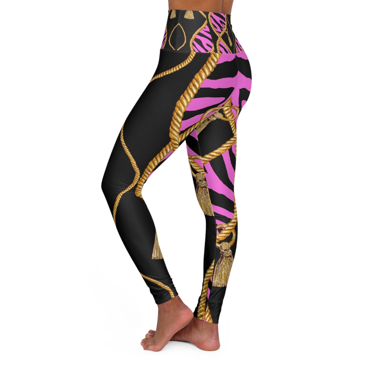 Luxurious High Waisted Yoga Leggings - Stylish Black & Pink Design for Active Women