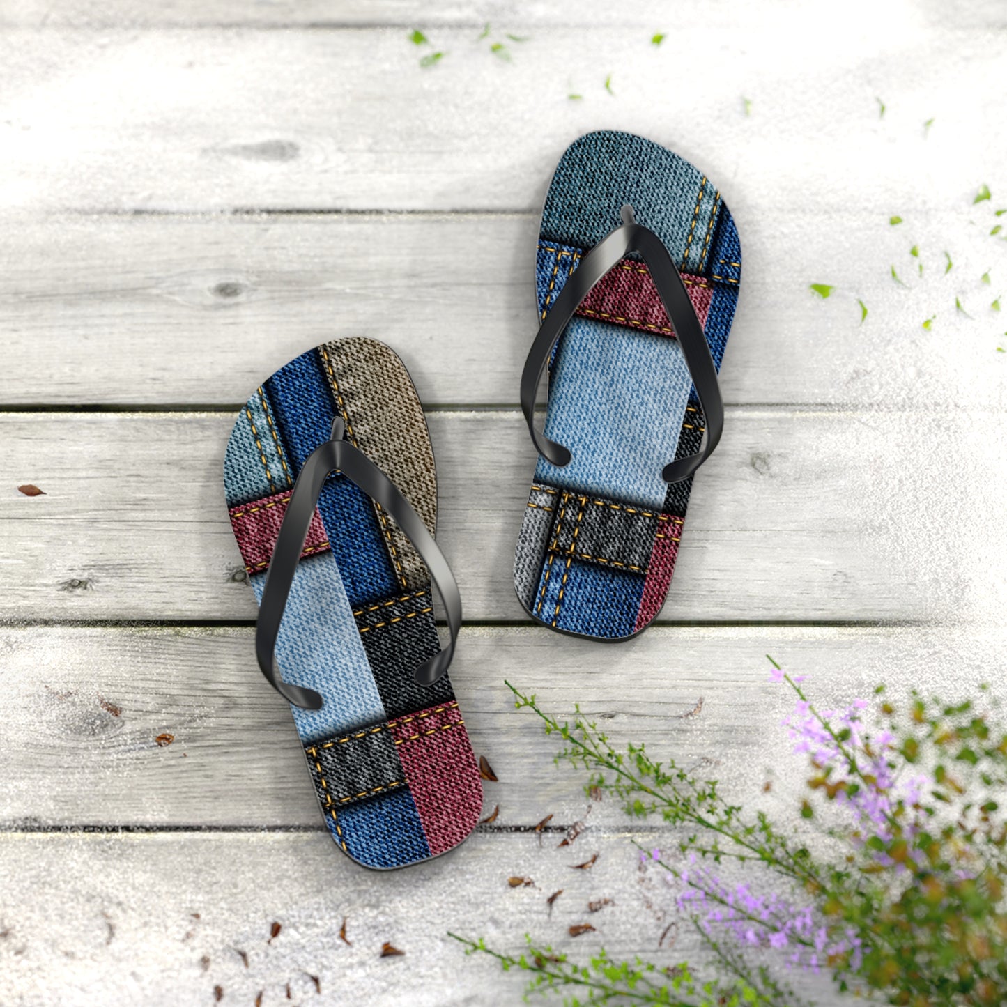 Stylish Denim Patch Flip Flops for Summer Adventures