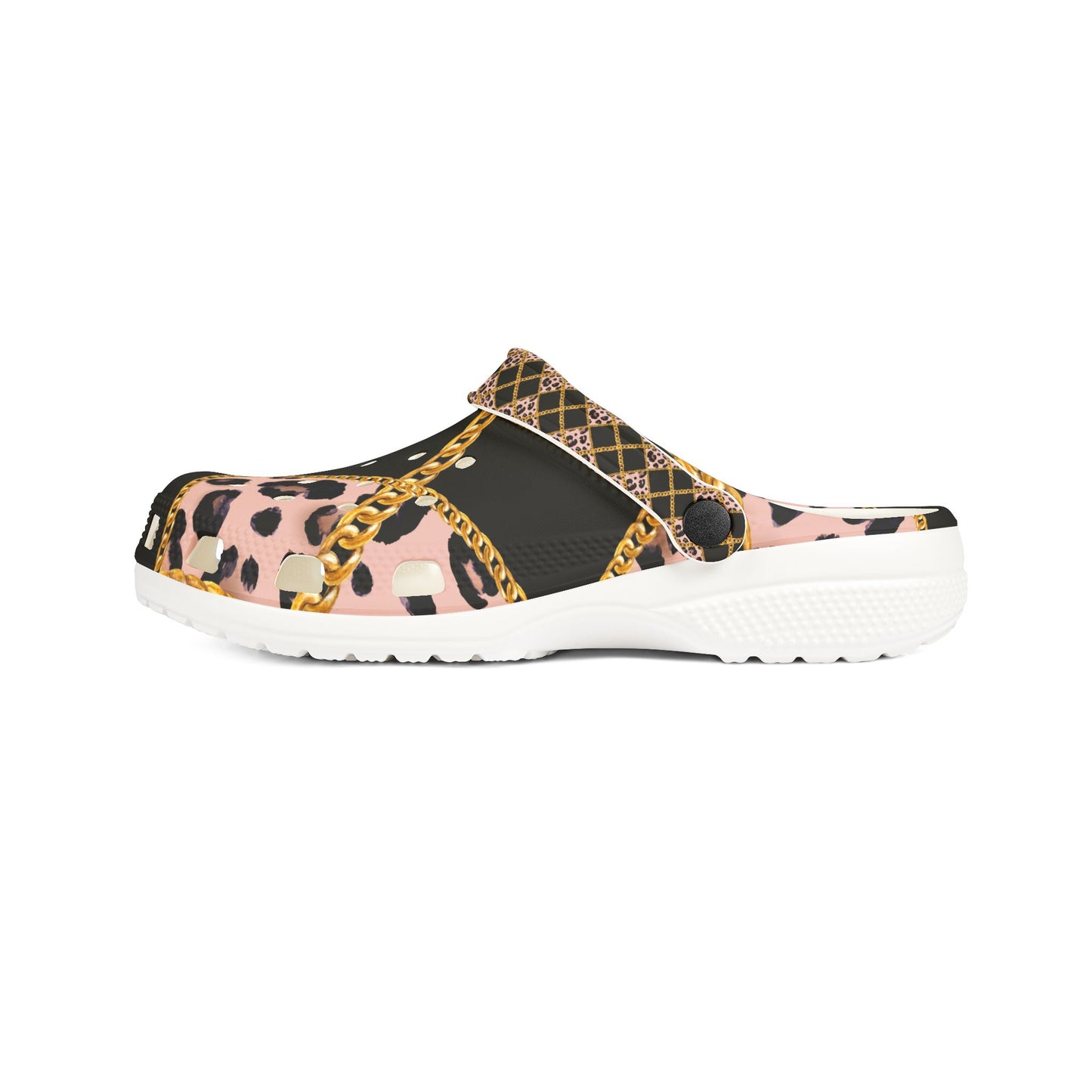 Stylish EVA Foam Rubber Shoes with Leopard Print and Chain Design