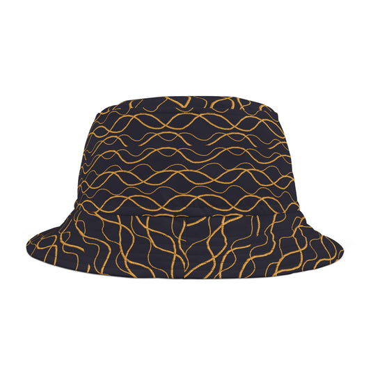 Classic Black Bucket Hat with Golden Rope Detailing