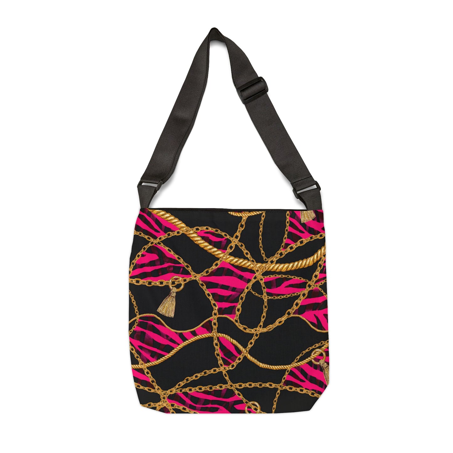 Chic Adjustable Tote Bag with Bold Chain & Zebra Print