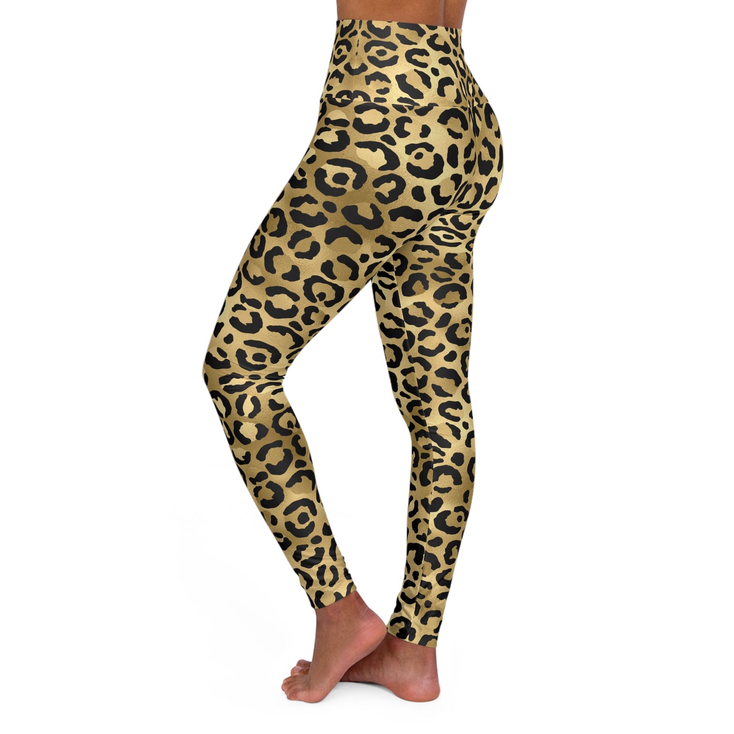 Gold Leopard Print High Waisted Yoga Leggings - Stylish Activewear for Fitness Lovers