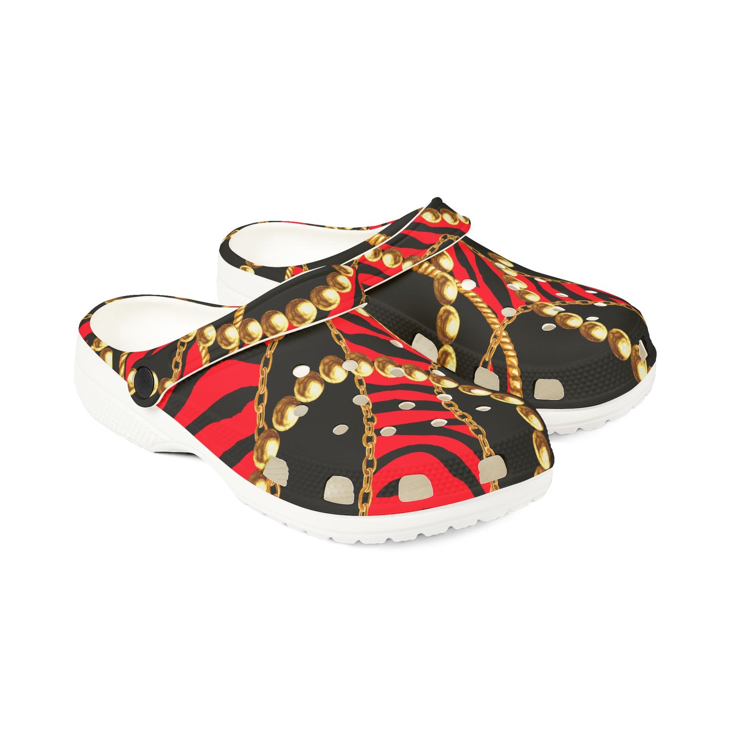 "Leopard Print EVA Foam Rubber Shoes with Gold Chain Accents | Stylish & Comfortable Footwear"