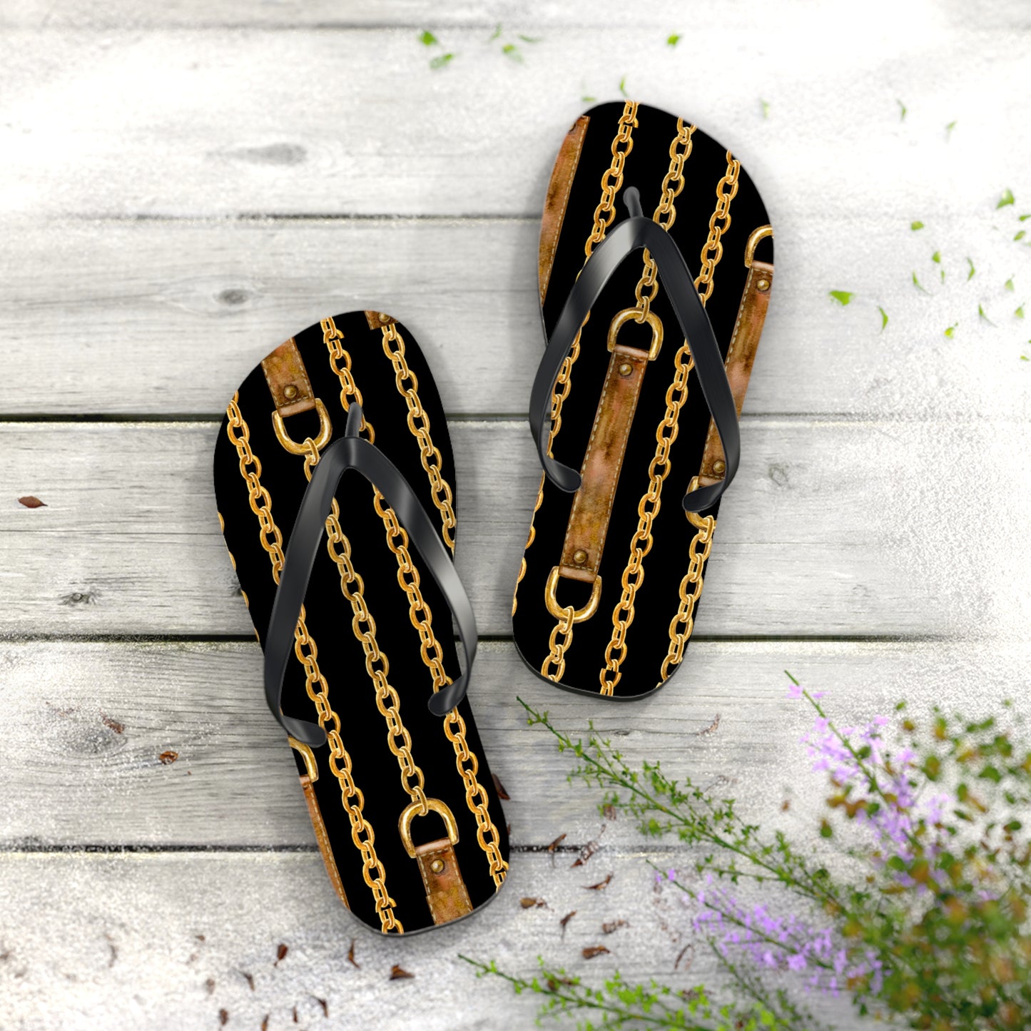 Chained Dreams Flip Flops - Trendy Summer Sandals with Bold Golden Chains