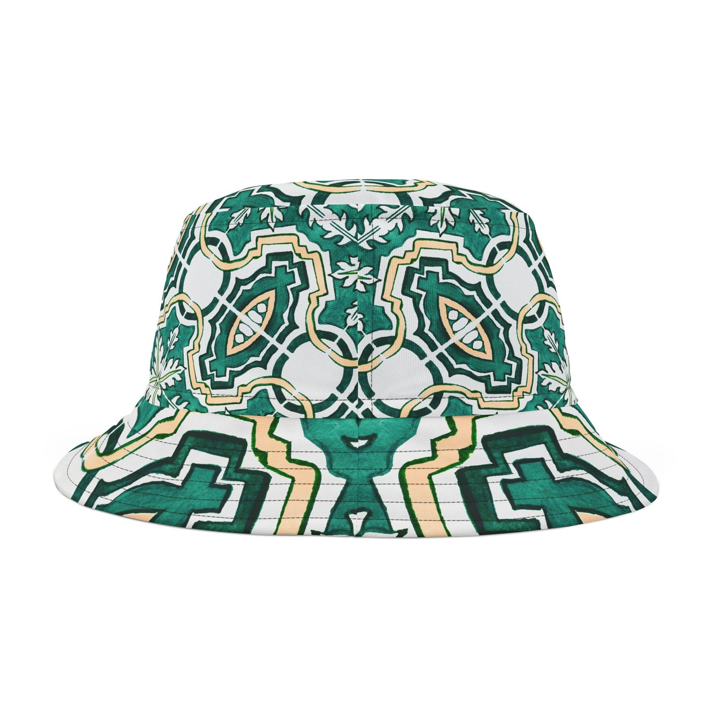 Vibrant Green Mandala Bucket Hat with Beige Accents