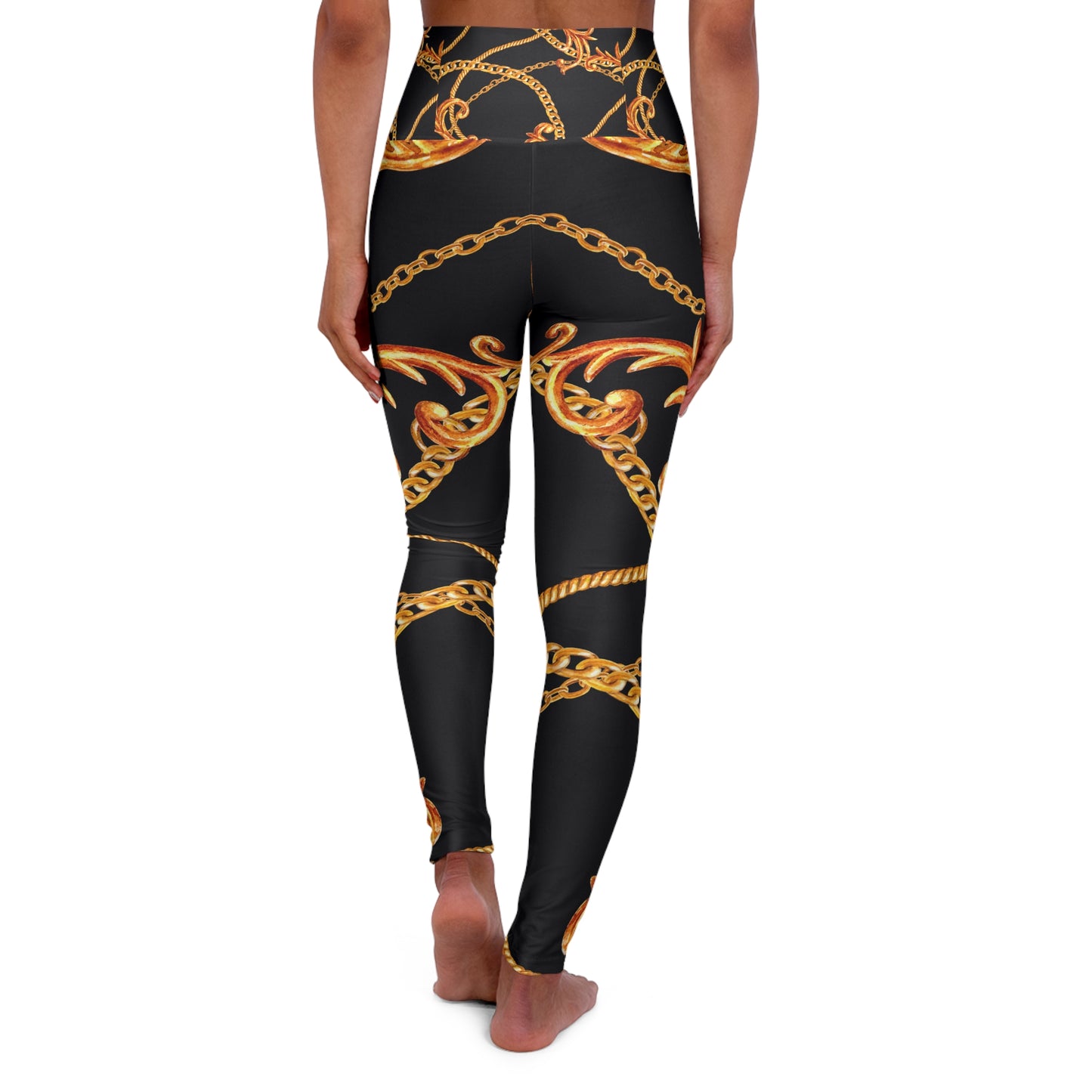 Stylish High Waisted Yoga Leggings with Gold Chain Design