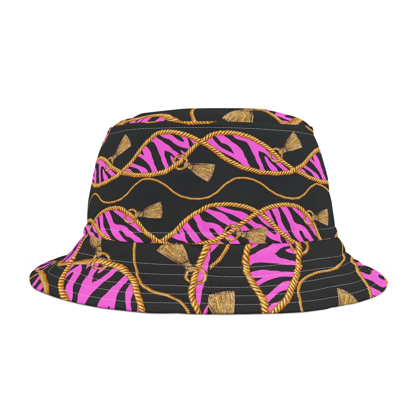 Zebra Stripe Bucket Hat with Rope Accents - Edgy and Modern