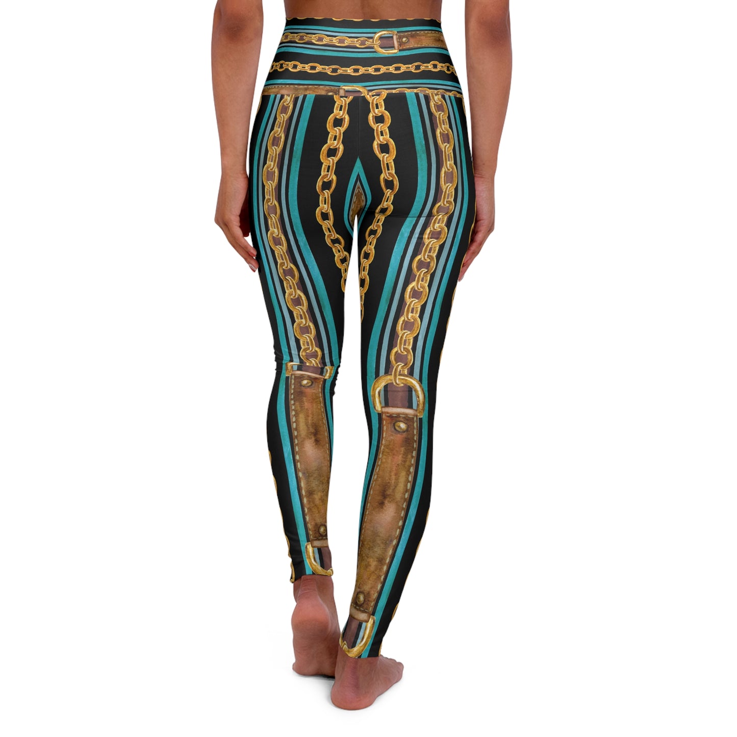 Stylish High Waisted Yoga Leggings with Chain Design - Perfect for Fitness and Fashion Enthusiasts