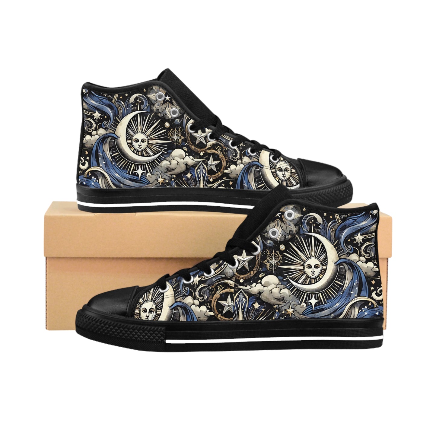 Celestial Themed Classic Sneakers for Women - Unique High-Top Design